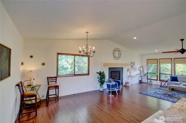 Dining area off kitchen has plenty of room for a large full dining set.