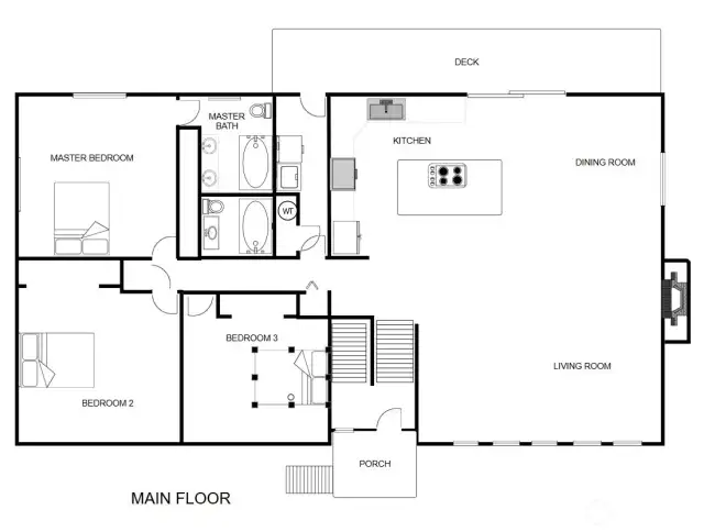 Main Level includes 3bedrooms 2 baths, laundry- living, dining & kitchen