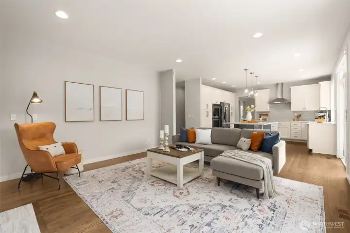 Spacious family room to accommodate a variety of furniture layouts.