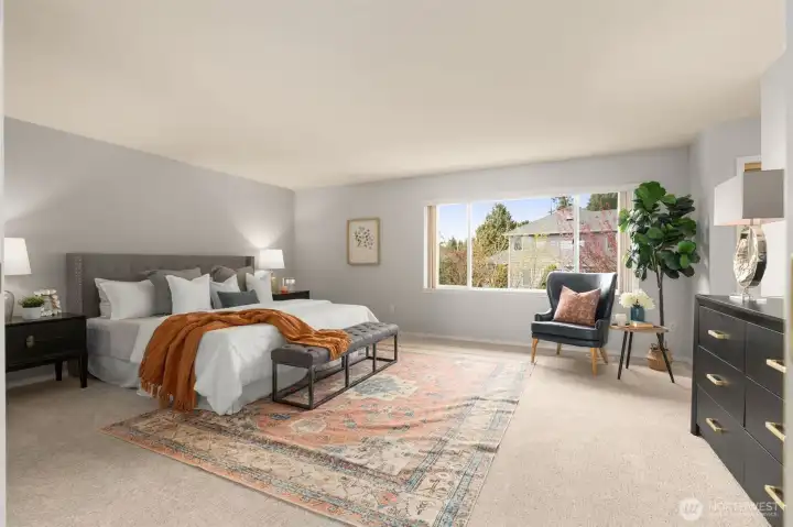 Double doors to spacious and serene primary suite with a spa-inspired primary bathroom.