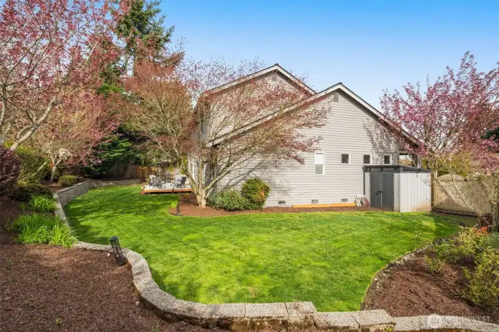 Side yard storage shed stays with home. Dual gated fenced back yard.