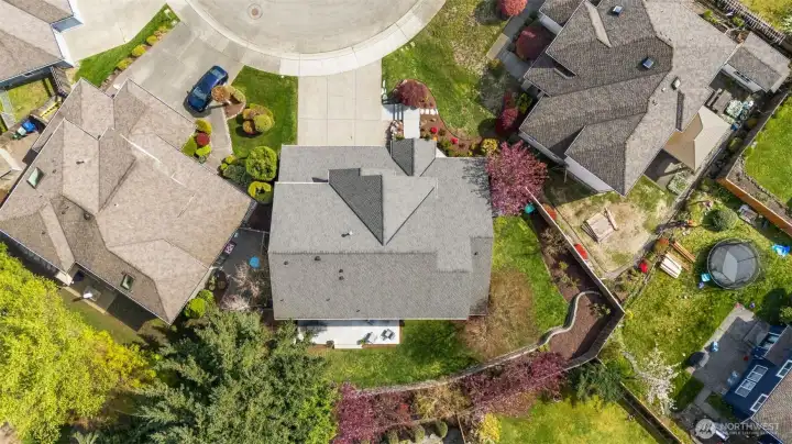 Bird's eye top down aerial view.