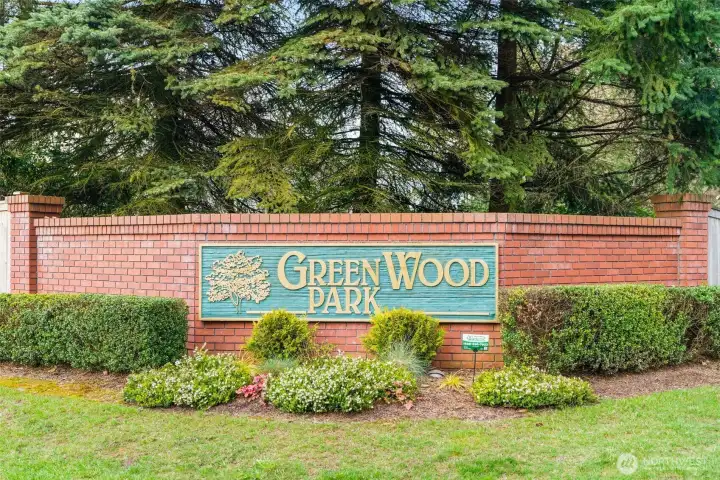 One of two entrances to Greenwood Park Estates.