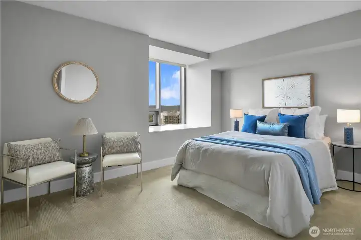 The bedroom is very spacious and has a great north facing window. There is also a large closet + a second large closet in the hallway outside the bedroom.