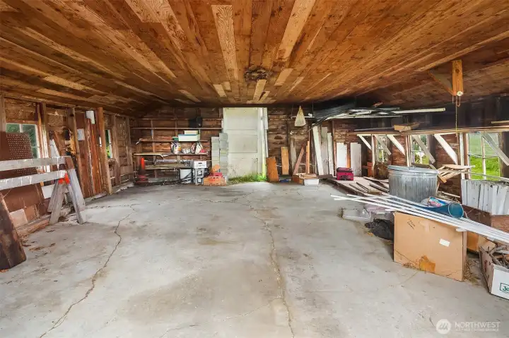 Shiplap on the ceiling of the barn