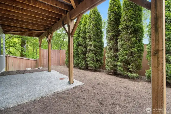 Private backyard with covered patio