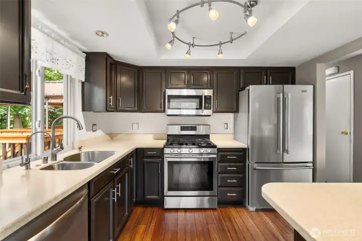 Updated kitchen with stainless steel appliances