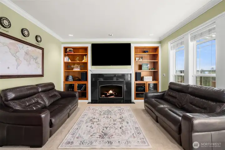 Built in Surround Sound and built in shelves.