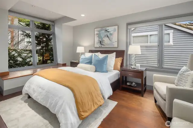 Upper level bedroom with views.