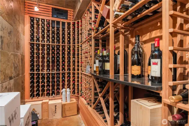 Temperature regulated 650+ bottle wine cellar.
