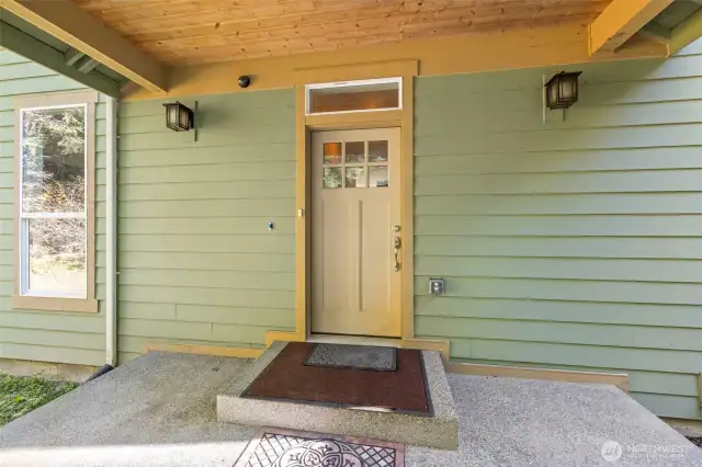 Covered side entry.