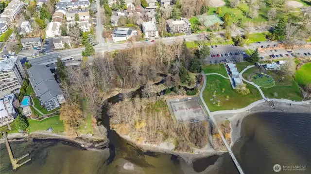 Neighborhood has beach rights at private beach next to Juanita beach park