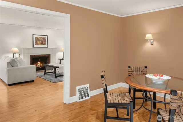 Dining room connects the formal  living room to kitchen