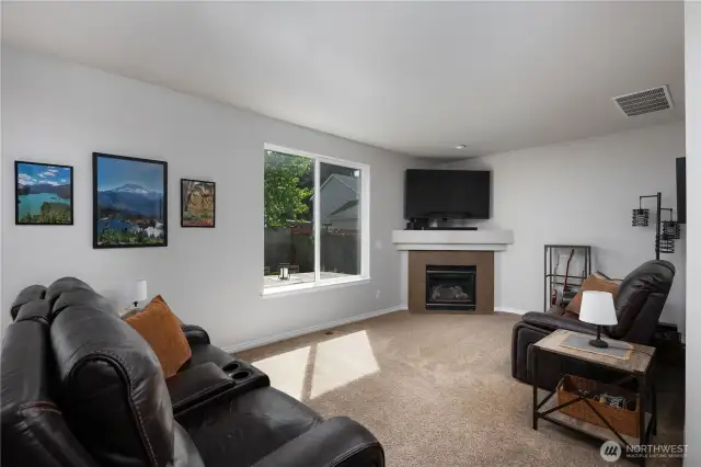 Gas fireplace that easily warms the area.