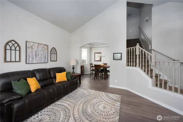 View into dining room and up the stairs.