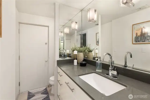 A shower on the lower floor, convenient after swimming in the lake.