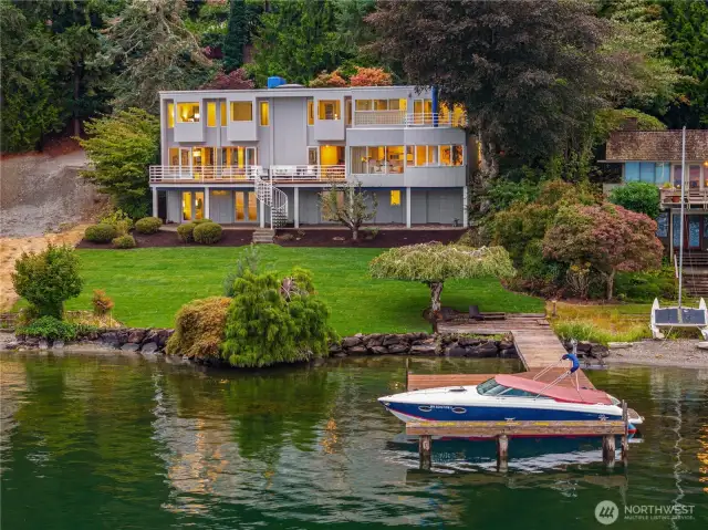 85 feet of low-bank lake frontage, complete with a private dock and bulkhead.