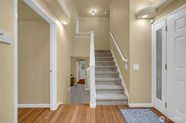 Stairs at entry. Up will lead you to 4 generously sized bedrooms, including the primary. Down leads you to the extra living space
