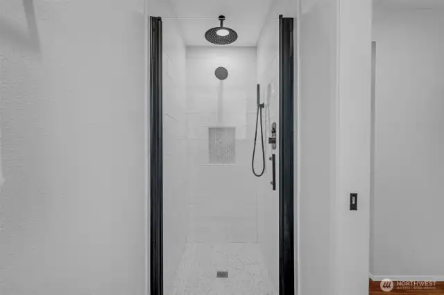 Incredible walk-in shower with 3 different shower heads!