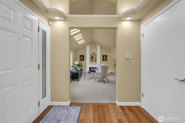 View from entry into the bright and open living room