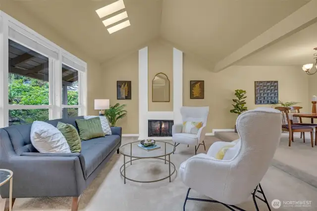 Wood burning fireplace in the living room on main level