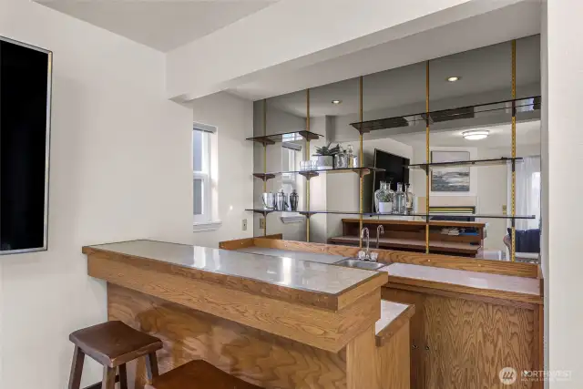 One of kind mid-century bar with sink