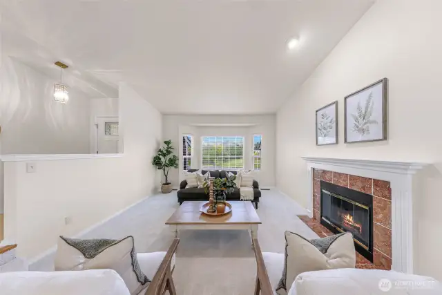 Vaulted ceilings make the oversized Living Room seem even bigger