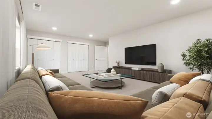 Very large bonus/bedroom with 2 closets at the opposite side of primary bedroom.  Actual home is under construction and materials, colors, and finishes will vary. See site agent for details.