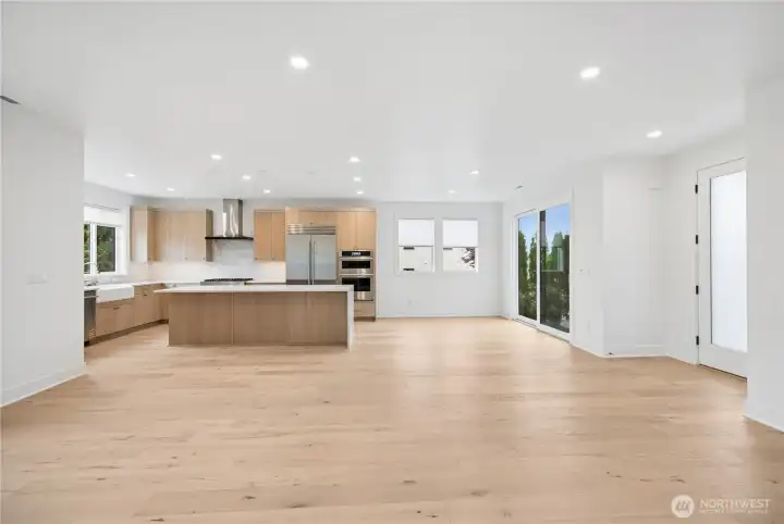 View of Kitchen, Dining and Living