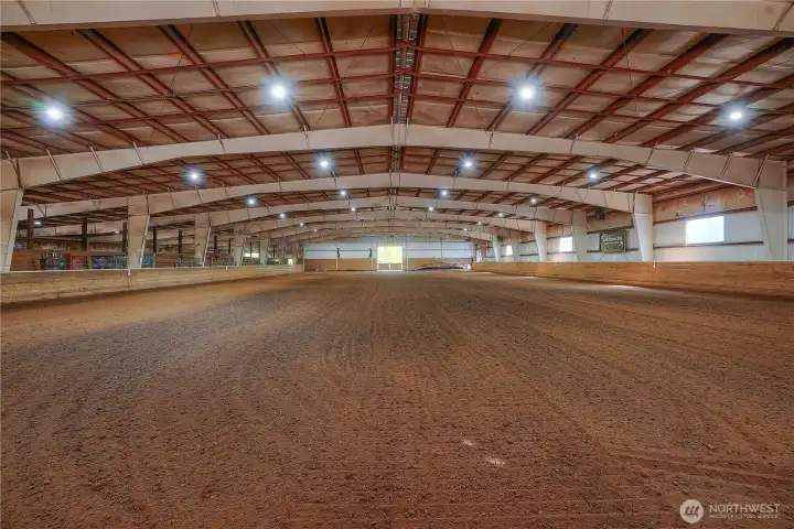 220 X100 indoor arena with native soil footing, LED lighting, 4 separate entry points & sound system the ideal place to hold equestrian events of all types