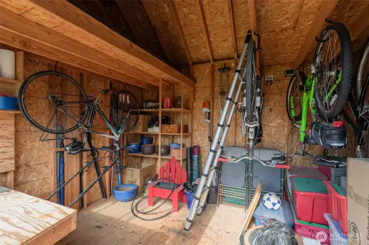 Step inside the hobby cottage where you will find upper storage lofts, windows, power, and storage for all your goodies!