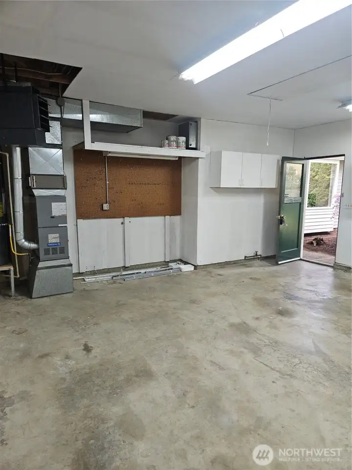 Work bench area and side entry door