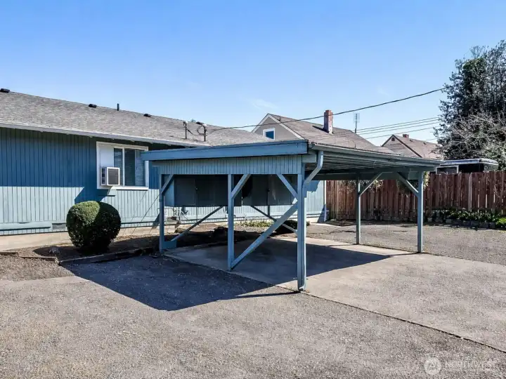 Carport parking for two. Additional two parking spaces as well. Street parking as well.