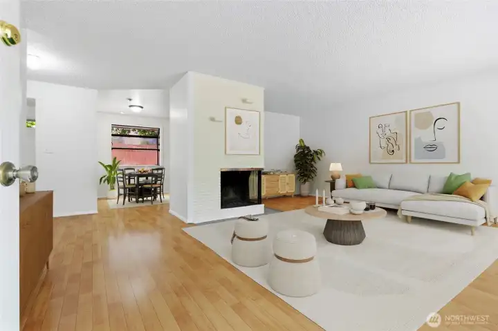 Virtually staged, including hardwood floors.