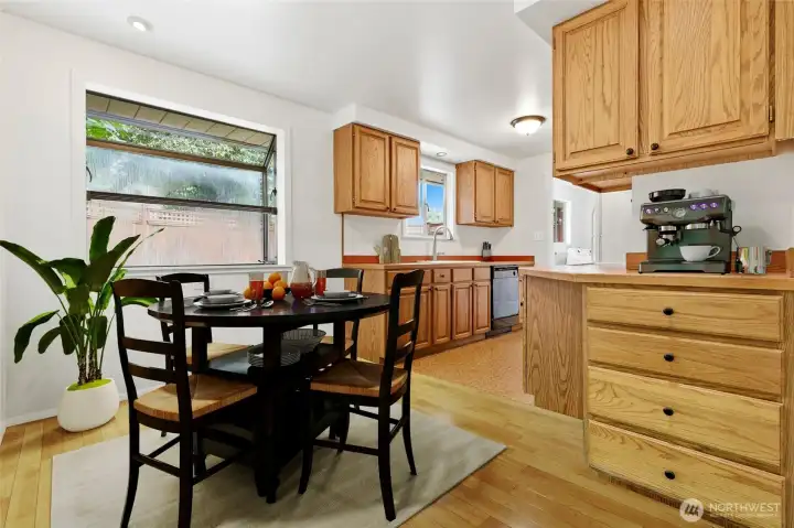 Virtually staged, including hardwood floors.