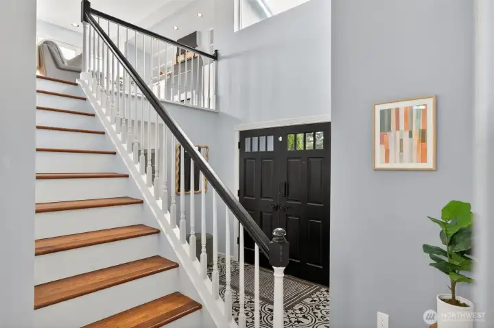 Gas fireplace in the loft sitting room creates a warm, inviting work-from-home or reading space