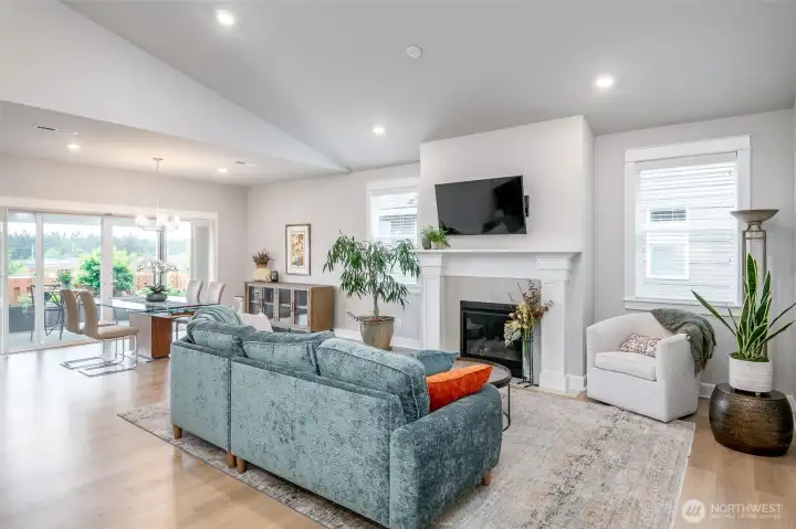 The gas fireplace adds warmth and charm to the main living space.