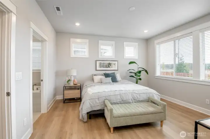 The primary suite has views of Mt Rainier.