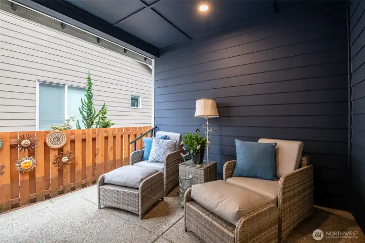 A covered patio is perfect for the really hot days, and the rainy ones too.