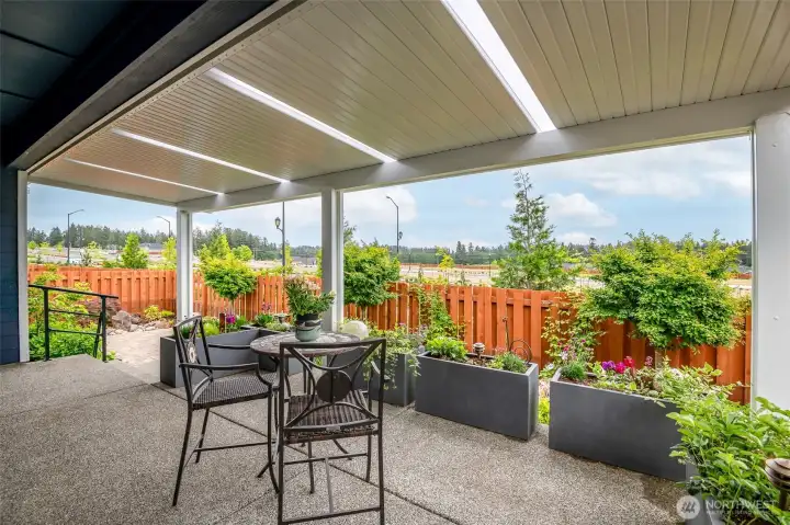 The backyard feels like a private retreat.