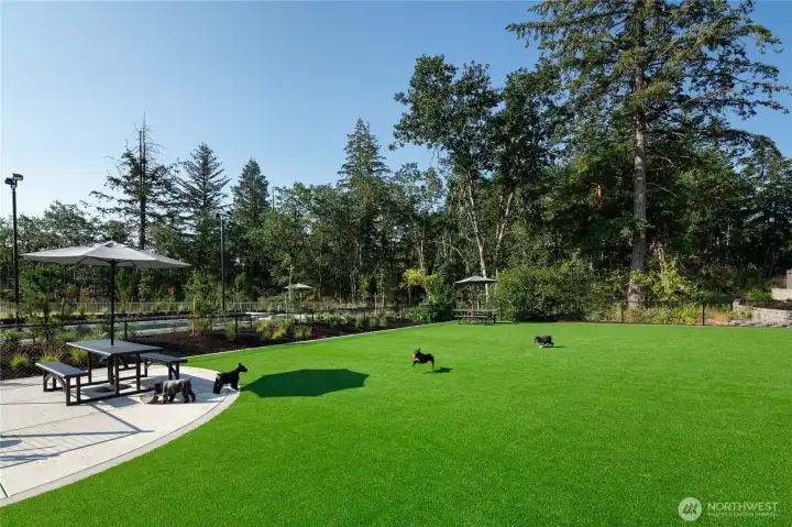 Dog park is conveniently located by the club houses.