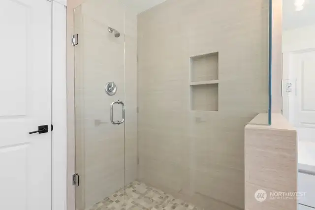 Primary shower with tile surround