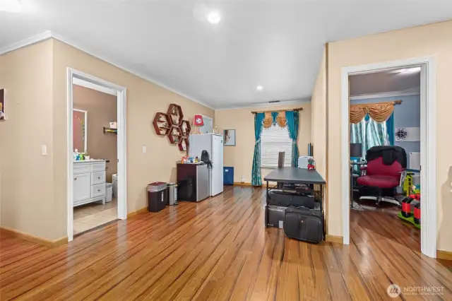At the top of the stairs you find a large living space leading you to the four upstairs bedrooms