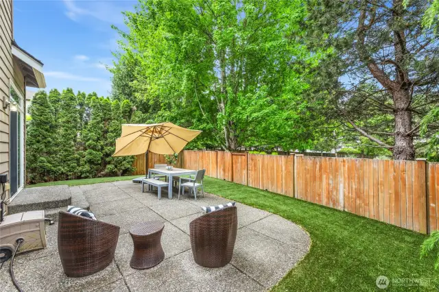 Spacious yard with private access to the park and low maintenance turf!