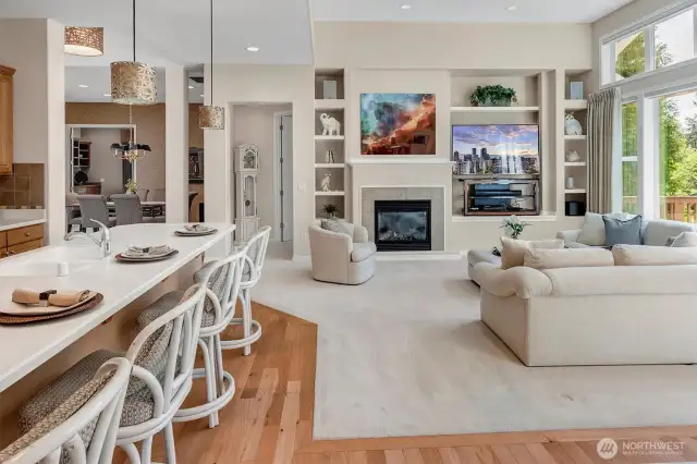 Gas Fireplace in the center. Note the eating counter. Great Entertaining space