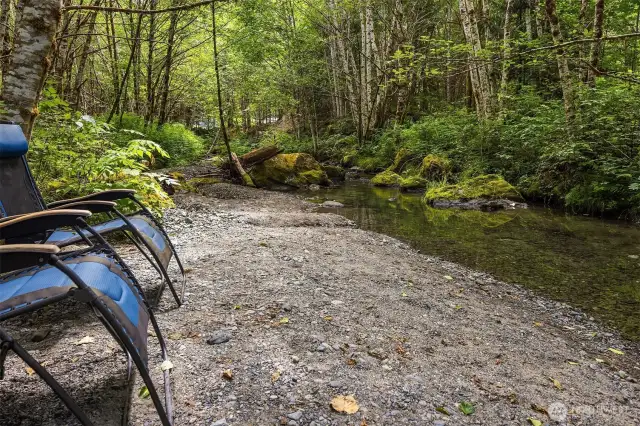 The creek running through the back of the property