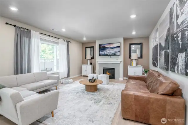 Open Concept Living Room with cozy fireplace