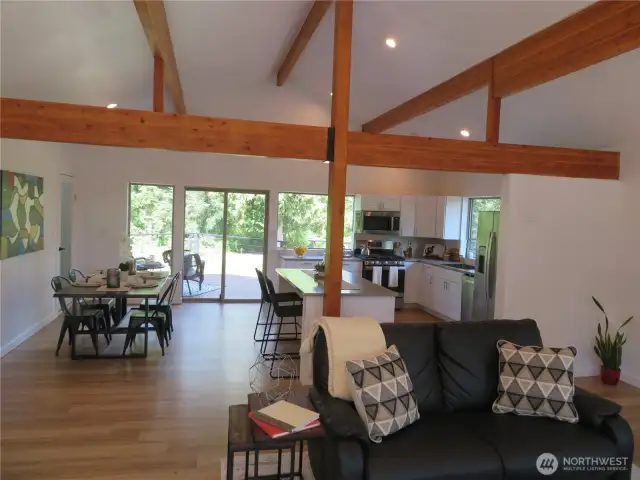 From living room towards the dining area and kitchen.  Radiant flor heat for the entire upper level in addition to minsplits and pellet stove.