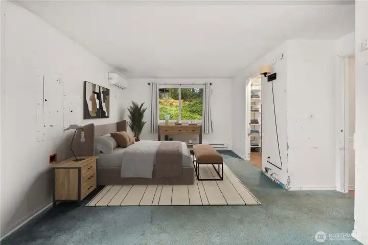 Virtually staged primary bedroom.