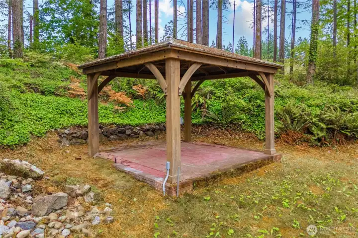Gazebo with brick patio will be great for summer entertaining - or just relaxing!